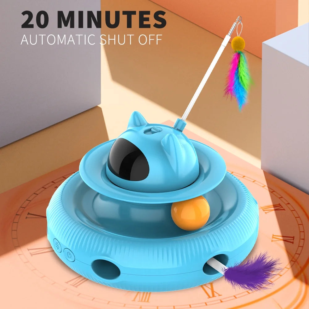 4 in 1 Indoor Interactive Cat Toy Smart Feather Wand USB Rechargeable Teaser Ball Blue