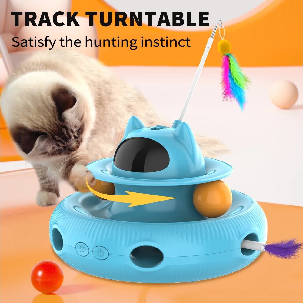 4 in 1 Indoor Interactive Cat Toy Smart Feather Wand USB Rechargeable Teaser Ball Blue