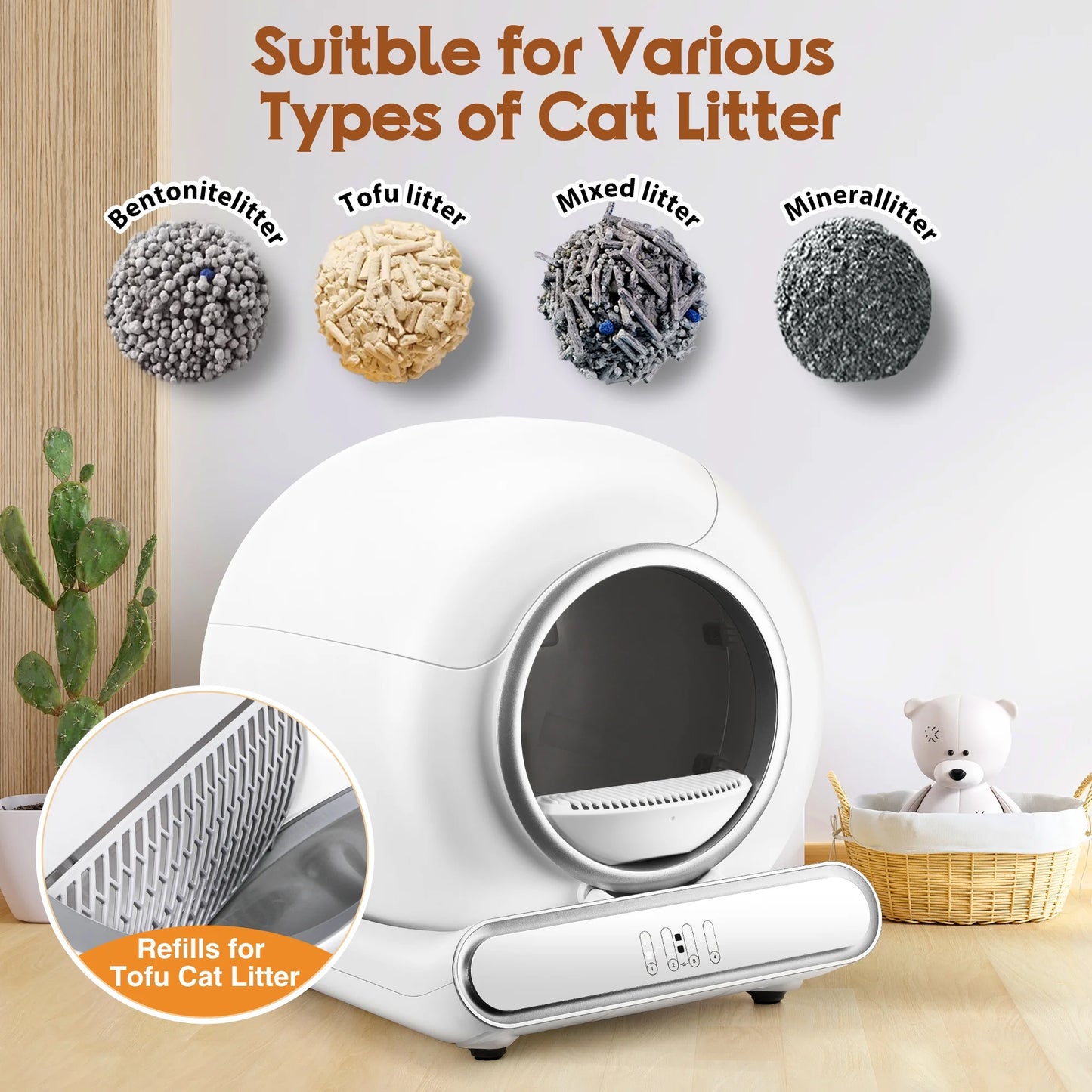 Self Cleaning Cat Litter Box, Automatic Litter Box W/ Liner, Dual Sensor Protection for Multi Cat, APP+ Panel Control, Odor Removal, Health Monitoring, Large Capacity Litter Box