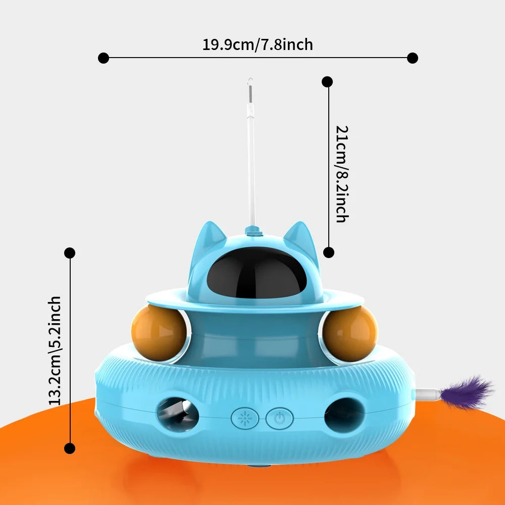 4 in 1 Indoor Interactive Cat Toy Smart Feather Wand USB Rechargeable Teaser Ball Blue