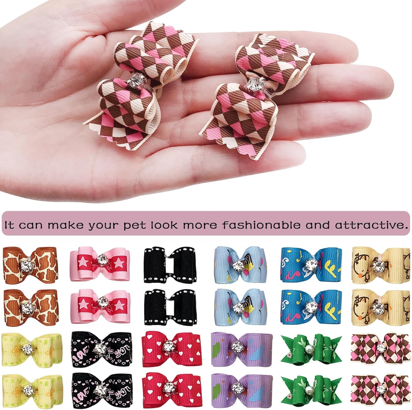 50Pcs Small Dog Hair Bows with Rubber Bands for Medium Dogs Puppies Cats Kittens Rabbits Topknot Grooming Costumes Hair Accessories