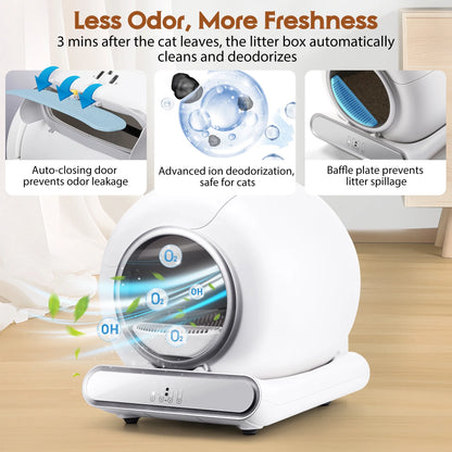 Self Cleaning Cat Litter Box, Automatic Litter Box W/ Liner, Dual Sensor Protection for Multi Cat, APP+ Panel Control, Odor Removal, Health Monitoring, Large Capacity Litter Box