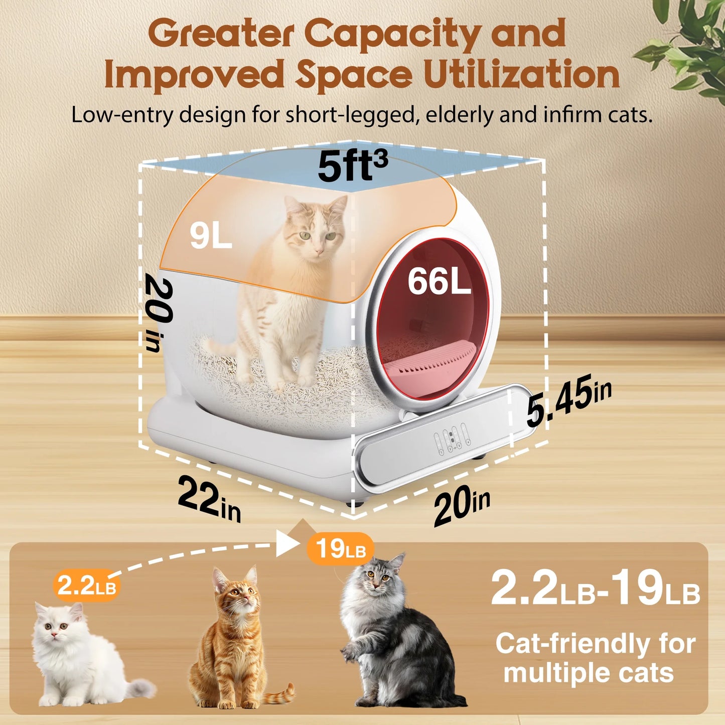 Self Cleaning Cat Litter Box, Automatic Litter Box W/ Liner, Dual Sensor Protection for Multi Cat, APP+ Panel Control, Odor Removal, Health Monitoring, Large Capacity Litter Box