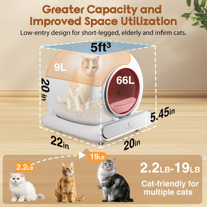 Self Cleaning Cat Litter Box, Automatic Litter Box W/ Liner, Dual Sensor Protection for Multi Cat, APP+ Panel Control, Odor Removal, Health Monitoring, Large Capacity Litter Box