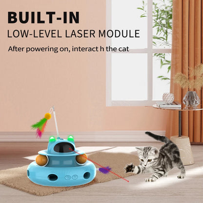 4 in 1 Indoor Interactive Cat Toy Smart Feather Wand USB Rechargeable Teaser Ball Blue