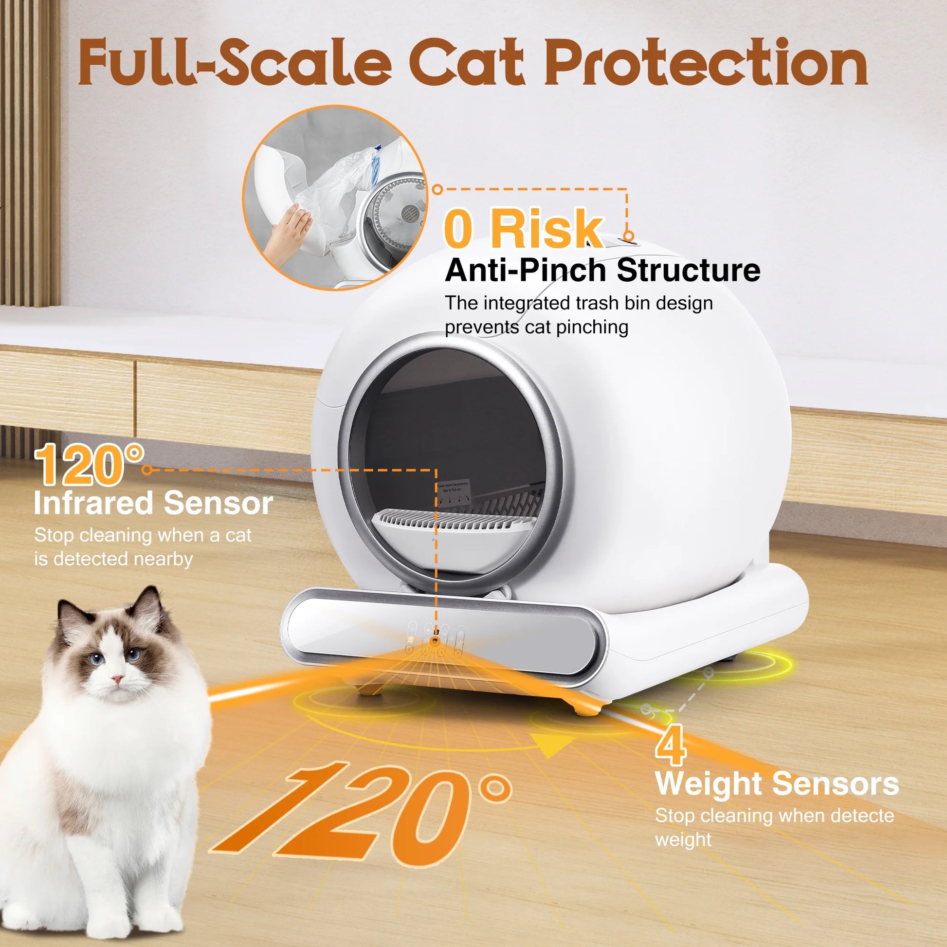 Self Cleaning Cat Litter Box, Automatic Litter Box W/ Liner, Dual Sensor Protection for Multi Cat, APP+ Panel Control, Odor Removal, Health Monitoring, Large Capacity Litter Box