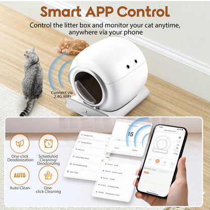 Self Cleaning Cat Litter Box, Automatic Litter Box W/ Liner, Dual Sensor Protection for Multi Cat, APP+ Panel Control, Odor Removal, Health Monitoring, Large Capacity Litter Box