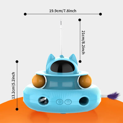 4 in 1 Indoor Interactive Cat Toy Smart Feather Wand USB Rechargeable Teaser Ball Blue