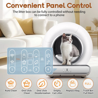 Self Cleaning Cat Litter Box, Automatic Litter Box W/ Liner, Dual Sensor Protection for Multi Cat, APP+ Panel Control, Odor Removal, Health Monitoring, Large Capacity Litter Box