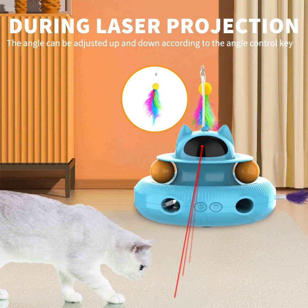 4 in 1 Indoor Interactive Cat Toy Smart Feather Wand USB Rechargeable Teaser Ball Blue