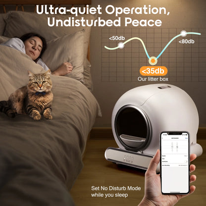 Self Cleaning Cat Litter Box, Automatic Litter Box W/ Liner, Dual Sensor Protection for Multi Cat, APP+ Panel Control, Odor Removal, Health Monitoring, Large Capacity Litter Box