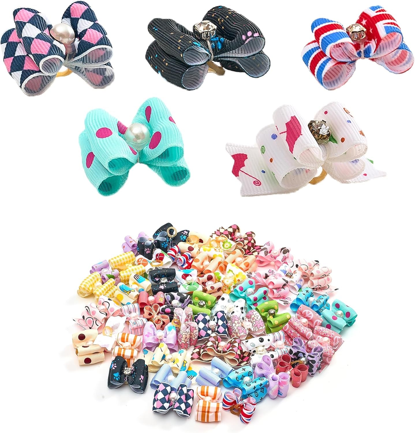 50Pcs Small Dog Hair Bows with Rubber Bands for Medium Dogs Puppies Cats Kittens Rabbits Topknot Grooming Costumes Hair Accessories