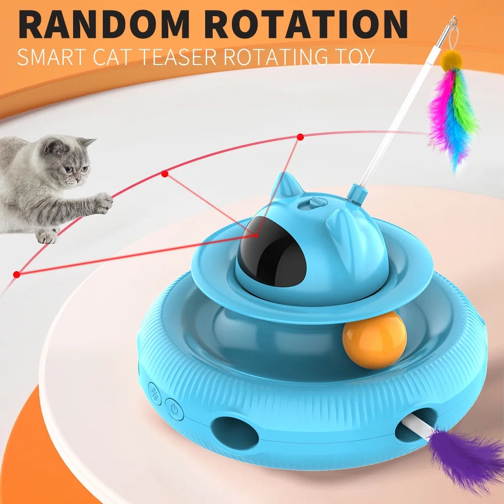 4 in 1 Indoor Interactive Cat Toy Smart Feather Wand USB Rechargeable Teaser Ball Blue